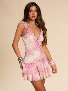 Gossip Girl X SHEIN SHEIN BAE 女士极简印花无袖休闲连衣裙 - 彩色 - 查看 6