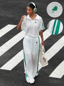 SHEIN Muchic 2pcs/Set Women Knight Pattern Short Sleeve T-Shirt And Pants, Casual Outfit - White - View 1