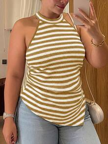 Plus Size Women Elegant Sleeveless French Style Casual Tank Top - Pale Yellow - View 4