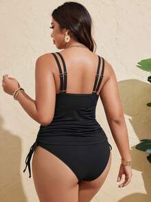 Swim Lushoire Đồ bơi nữ cỡ lớn, màu trơn, chất liệu vải có họa tiết, kiểu dáng racerback, thích hợp mặc thường ngày. - màu đen - Xem 2