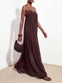 Zivah Đầm maxi chiffon dáng chữ A phối ren Bohemian mới mùa Xuân/Hè 2026, thích hợp cho các lễ hội âm nhạc, Lễ Phục Sinh, Ngày Thánh Patrick, Ngày Valentine, hẹn hò, phong cách miền Tây, phong cách du mục, sinh nhật, lễ tốt nghiệp, phong cách học đường, mặc hàng ngày, thường ngày, kỳ nghỉ, du lịch biển, bãi biển, tắm nắng, thời trang đường phố, khách dự đám cưới, đi làm, ăn trưa muộn, sân bay, tiệc tùng, ngày lễ, trang phục công sở. - màu nâu - Xem 6