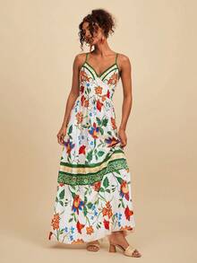 Travachic Women's Floral Print Sleeveless Dress, Suitable For Summer Vacation, Outfits, Elegant Boho Dresses Beach White Floral - Multicolor - View 6