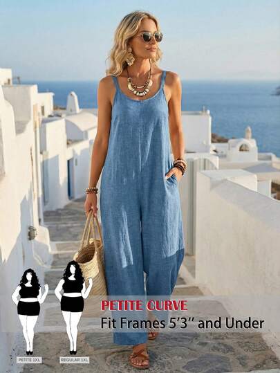 SHEIN PETITE CURVE Bộ áo liền quần cỡ lớn kiểu dáng thường ngày