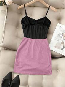 GlowEve Women's Elegant Versatile Commuting Color Block Slip Dress - Pink - View 2