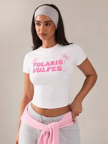 SHEIN BAE 女士休闲字母印花百搭日常穿着及运动T恤 - 白色 - 查看 5