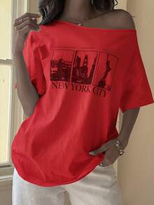 DAZY Teen Girls' Casual Shoulder Cut-Out Floral Print T-Shirt, Summer - Red - View 3