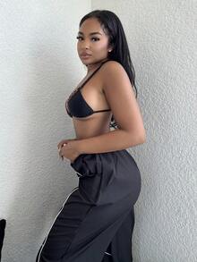 Alexandranx 女式 1 件套比基尼上衣 Y2k 夏季外出纯色拼接细肩带简约比基尼上衣，西式女装 - 彩色 - 查看 6
