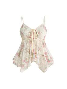 Sweetness Plus Size Floral Lace Camisole, Sexy And Sheer For Summer Beach Vacation - Baby Pink - View 1