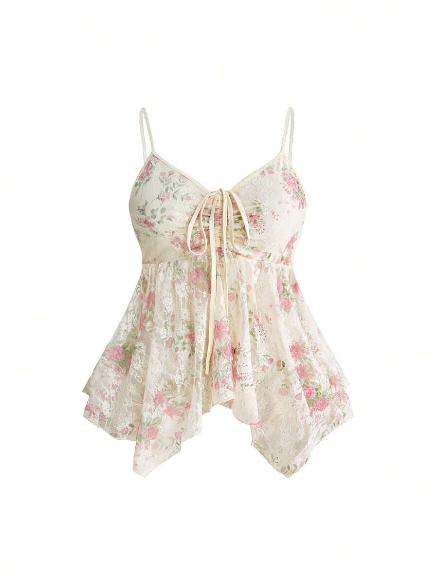 Sweetness Plus Size Floral Lace Camisole, Sexy And Sheer For Summer Beach Vacation - Baby Pink - View 1