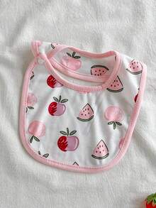 SHEIN Vintaside Kids 5件套新生儿男女宝宝信封领短袖大象印花连体衣+松紧腰全印花裤+帽子、手套、围兜，休闲舒适柔软套装，适合夏季户外或室内穿着 - 粉色 - 查看 10