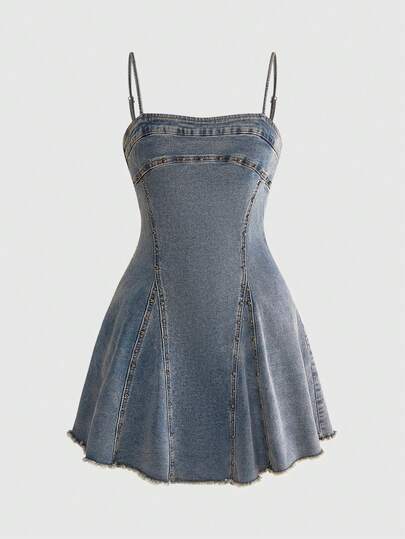 ROMWE Đầm denim nữ, phong cách retro gợi cảm đường phố thập niên 2000, thích hợp cho mùa xuân/hè.