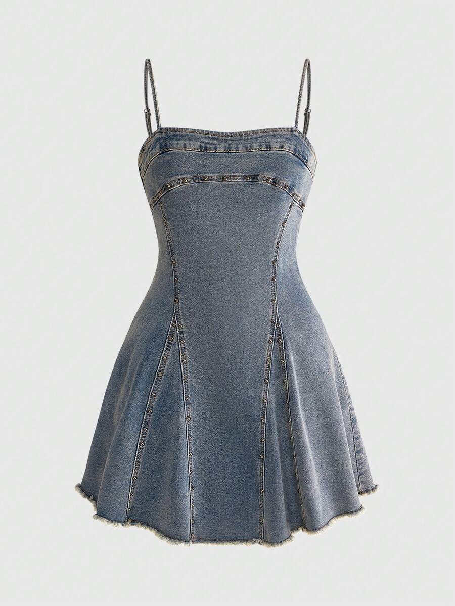 ROMWE Women's Denim Dress, Retro Sexy Street Style Vintage Y2K, Spring/Summer - Blue - View 1