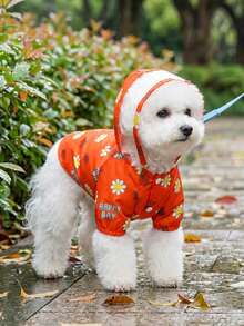 PETSIN Áo mưa cho chó, quần áo chống thấm nước cho thú cưng, áo mưa chống thấm nước mùa xuân và mùa hè cho động vật, quần áo cho chó, quần áo cho mèo, quần áo cho động vật, quần áo mùa xuân và cho chó, quần áo cho chó Anh, quần áo mới cho động vật nhỏ kiểu Châu Âu và Mỹ. - Áo mưa hoa C24 màu cam - Xem 3