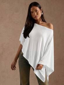 SHEIN BAE Blusa asimétrica de unicolor de moda de verano para mujer - Blanco - Ver 6
