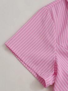 Sunspun Plus Size Women Striped Waist Casual Shirt - Pink - View 3