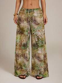 SHEIN PETITE Women's Minimalist Printed Casual Pants - Multicolor - View 8