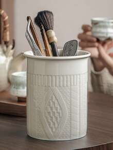 Stylish And Practical Embossed Sweater Storage Jar, Ceramic Chopstick Rest, Suitable For Dining Table, Desktop Or Study Decoration; High-Quality Embossed Pen Holder. - Multicolor - View 3