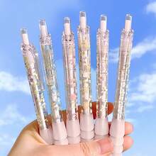 Bộ 6 bút bi gel in họa tiết hoa, đầu bút dạng bấm 0.5mm, mực đen khô nhanh, kiểu dáng dễ thương, văn phòng phẩm thẩm mỹ dành cho học sinh. - Nhiều màu - Xem 3