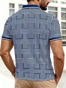 Manfinity Dauomo Áo polo nam dệt kẻ sọc, thích hợp mặc thường ngày, công sở, đi làm hoặc hoạt động ngoài trời, mùa hè. - Nhiều màu - Xem 2