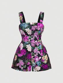 SHEIN MOD Bộ áo liền quần cỡ lớn kiểu dáng cung đình cổ điển in hoa, thích hợp cho lễ hội, tiệc tùng, kỳ nghỉ, kiểu dáng thanh lịch ôm sát in hoa và quần short. - Nhiều màu - Xem 7