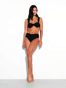 KSTM Ruched Off Shoulder Two Piece Bikini Set With Tie Back Detail And High Waisted Bottom For Beach Summer Vacation - Black - View 3