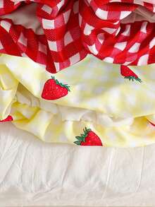 SHEIN Genkimix Kids 4件套：女童甜美樱桃草莓印花吊带背心和草莓格子碎花短裤，清新夏日度假风，适合海滩、旅行和其他夏季场合。 - 彩色 - 查看 6
