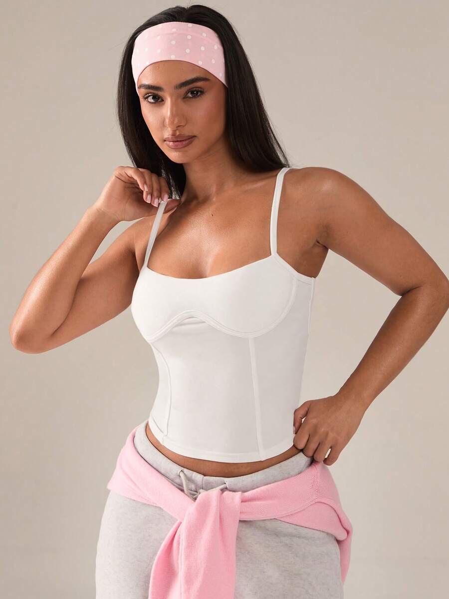 SHEIN BAE Women's Fashionable Minimalist Sports Knit Tank Top, For Running & Fitness - White - View 1