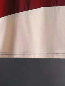 SHEIN Camiseta De Niño Preadolescente Con Bloques De Color, Detalle De Parches De Letras - Burdeos - Ver 3
