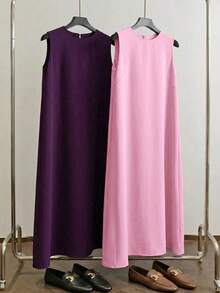 Al Najma Vestido de verano de unicolor con cuello redondo y sin mangas, estilo árabe, talla grande para mujer - Multicolor - Ver 1