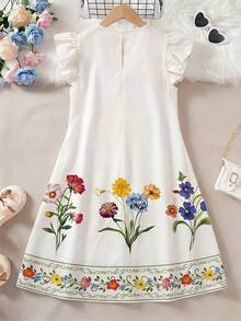 SHEIN 少女仿领短袖印花连衣裙 - 白色 - 查看 6
