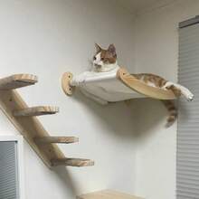 1件装壁挂式猫咪攀爬架/栖架，猫吊床/猫梯/猫抓柱，室内猫咪壁挂架，供猫咪玩耍、攀爬和休息，最大承重12公斤/26磅 - 杏色 - 查看 3