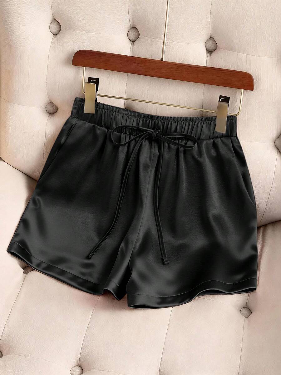 Franclia Petite Quần short kaki mỏng, cạp chun, thích hợp mặc đi làm và dã ngoại cho nữ, kiểu dáng thanh lịch, thích hợp cho mùa xuân/hè. - màu đen - Xem 1