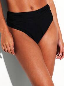 KSTM Ruched Off Shoulder Two Piece Bikini Set With Tie Back Detail And High Waisted Bottom For Beach Summer Vacation - Black - View 1