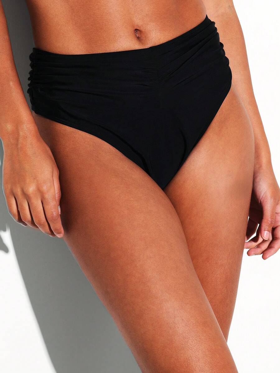 KSTM Ruched Off Shoulder Two Piece Bikini Set With Tie Back Detail And High Waisted Bottom For Beach Summer Vacation - Black - View 1