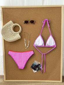 Swim Mod Women's 2-Piece Swimwear Set, Crayfish Print Colorblock Striped, Fashionable & Sweet Beach Vacation - Multicolor - View 6