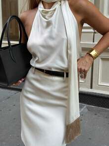 Briarwyn Women's Solid Color Summer Stylish Draped Neck Camisole Golf White Sexy - Apricot - View 1