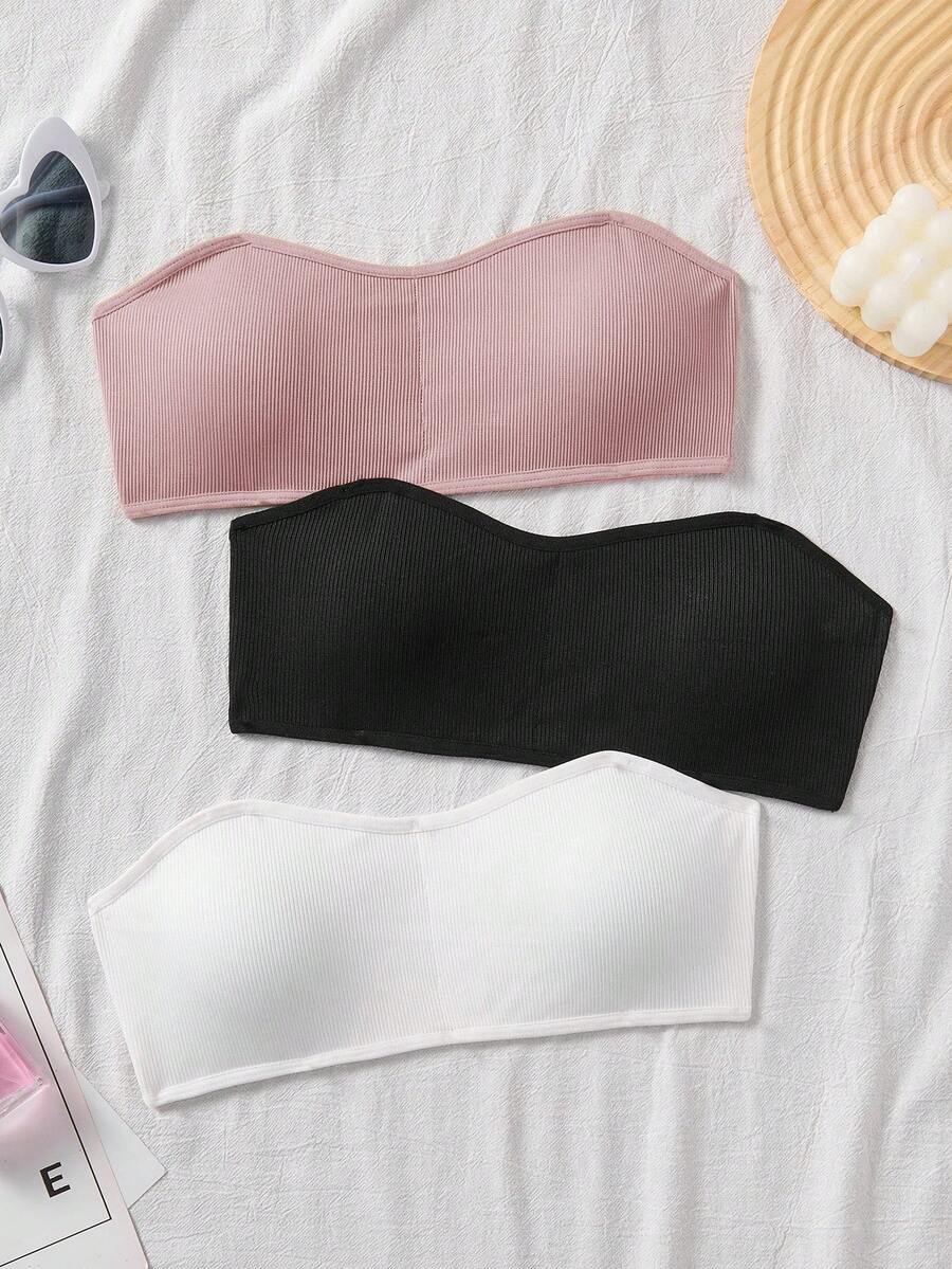 SHEIN 3pcs/Set Dozemod Teen Girls Minimalist Comfortable Padded Non-Slip Tube Top Bras - Pink - View 1