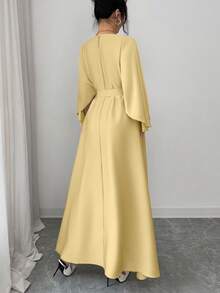SHEIN Raffinéa Đầm dài màu kaki thanh lịch, tinh tế dành cho nữ, thích hợp đi làm hoặc hẹn hò, tay cánh dơi, eo thon, thích hợp cho mùa xuân/hè. - Màu vàng - Xem 2