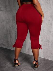 Radiana Stylish Ladies Burgundy High Rise Capri Leggings In With Elegant Bow Tie Ankles - Burgundy - View 12