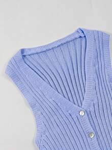 SHEIN Franclia Áo vest nữ dáng ôm, tối giản, màu vàng nhạt, cổ chữ V, thanh lịch, dễ phối đồ, thích hợp cho công sở. - Màu xanh nhạt - Xem 7