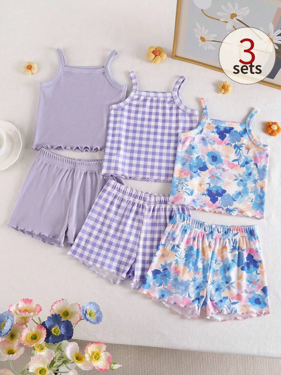 SHEIN Playful Pals Setelan Celana Pendek Anak Perempuan yang Nyaman, Serbaguna, Manis, dan Imut, Pakaian Musim Panas Multi-Potong - MultiWarna - View 1