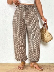 SHEIN PETITE CURVE Quần ống rộng cạp chun, quần jogger, dáng suông - Nhiều màu - Xem 3