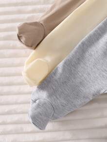 6pcs/Set Newborn Baby Boys/Girls Solid Color Soft Knit Round Neck Long Sleeve Top And Elastic Waist Pants Set, Comfortable Soft Fabric - Multicolor - View 3