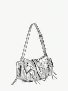 Viva Strut Ladies, Women Shoulder Bag, Hobo Bag, Fashionable, Personalized, Simple, Versatile, Street, Sweet And Cool Girls, Hot Girls, Y2k, Rivets, Biker Style, Punk, Teenagers, New Arrival Tote Bags For Woman , Goth - Bright silver - View 2