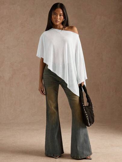 SHEIN BAE Women's Summer Fashion Solid Color Asymmetric Blouse,Summer Top