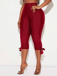 Radiana Stylish Ladies Burgundy High Rise Capri Leggings In With Elegant Bow Tie Ankles - Burgundy - View 4