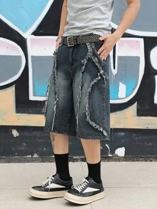 Manfinity EMRG Fashionable Distressed Wide Leg Jeans - Blue - View 5
