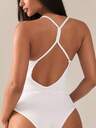 SHEIN BAE 1pc Moisture-Wicking Basic Seamless Jumpsuit, White, Suitable For Fitness/Yoga