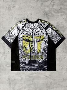 ROMWE MEN Prep Men's Collaboration Mesh Splice Short Sleeve Sports T-Shirt - Black - View 2