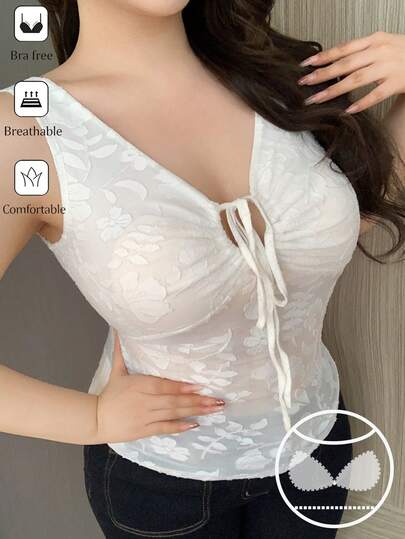 Dazy Plus Áo lót nữ cỡ lớn, cổ chữ V, không tay, buộc dây, ôm sát, kiểu camisole/áo tank top/áo thun.